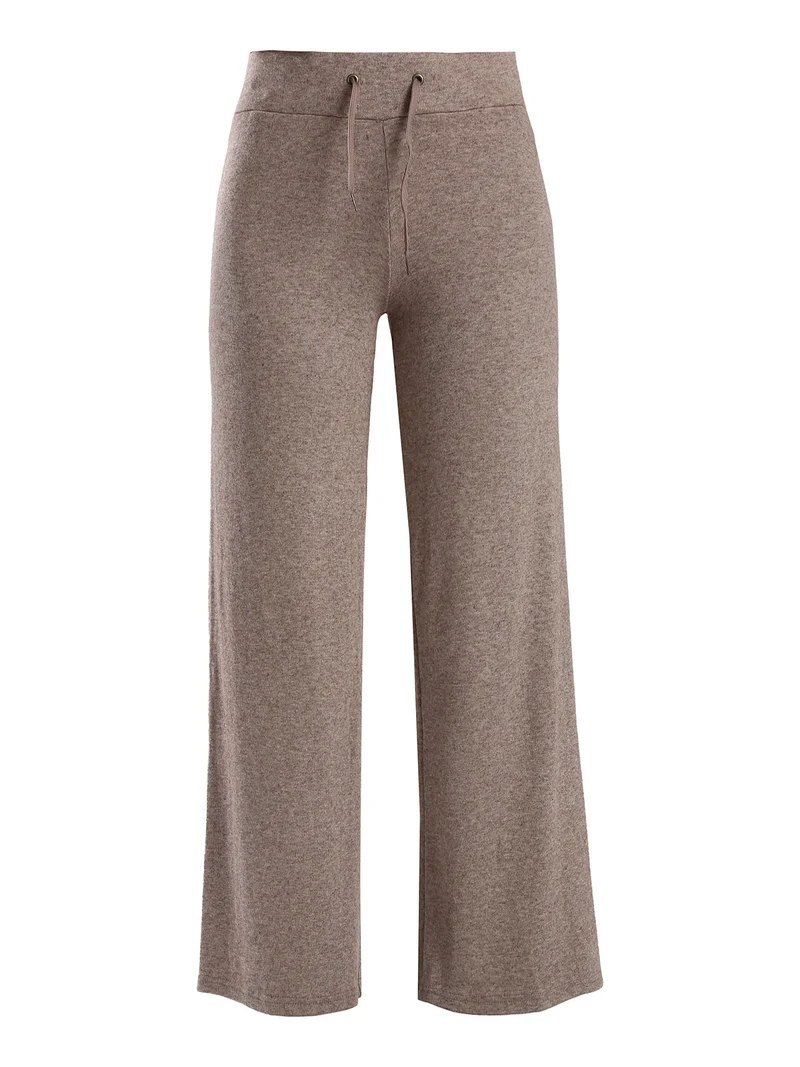 Pantaloni donna a gamba larga con coulisse - cammello