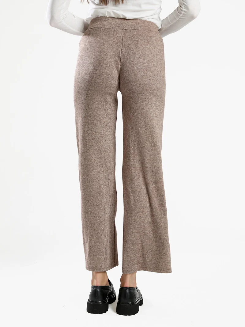 Pantaloni donna a gamba larga con coulisse - cammello