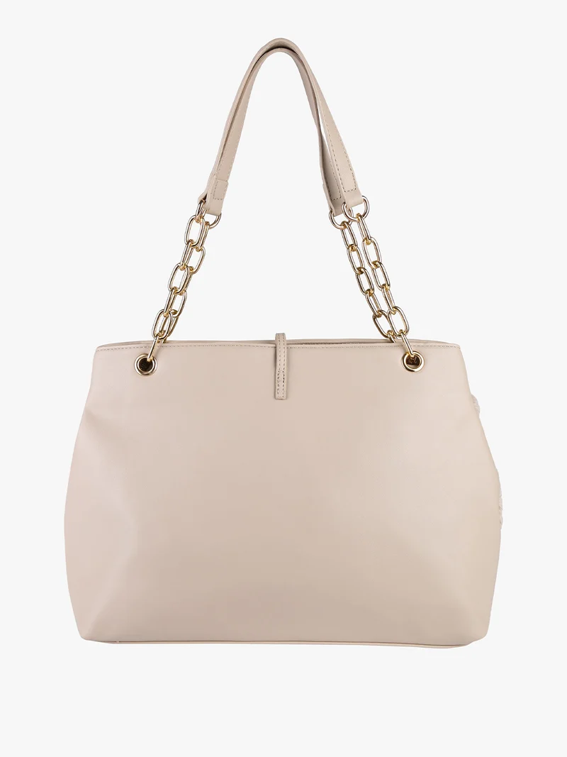 Borsa donna con ecopelo e doppi manici a catena - beige
