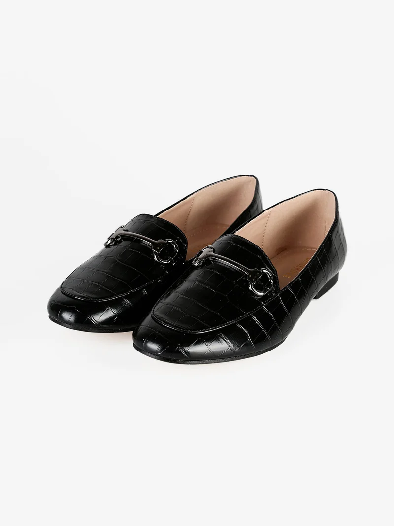 Mocassini donna con stampa coccodrillo - nero
