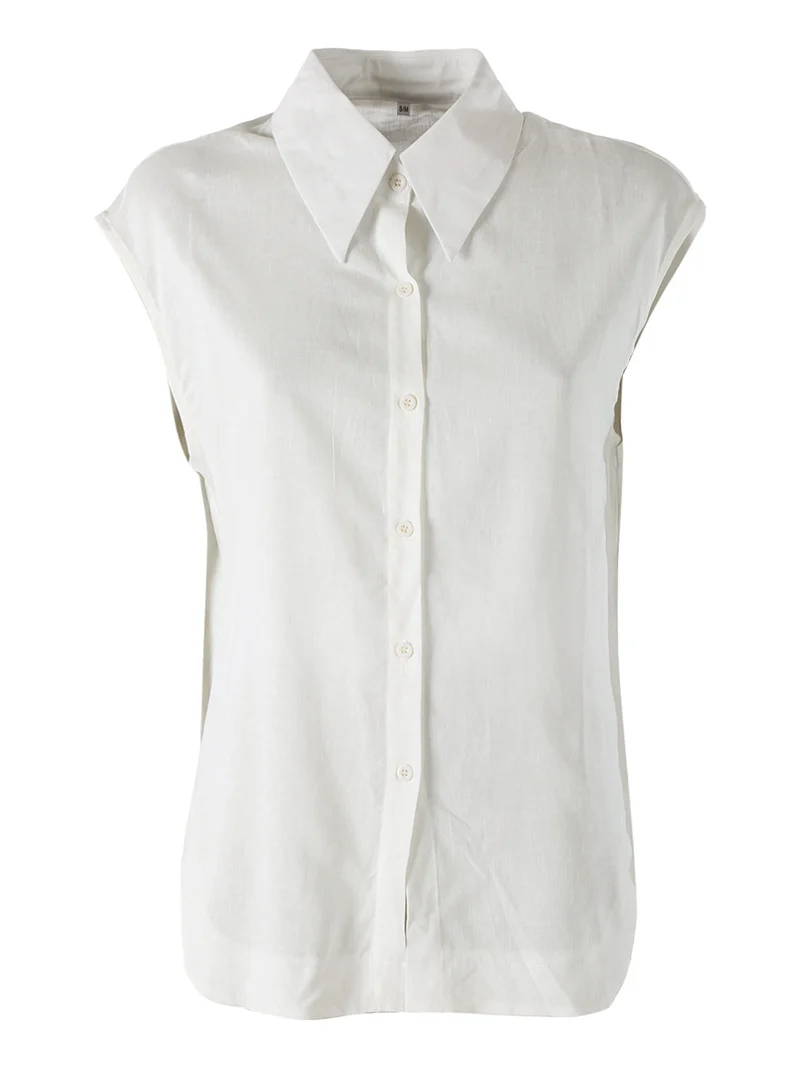 Camicia donna smanicata in misto lino - bianco