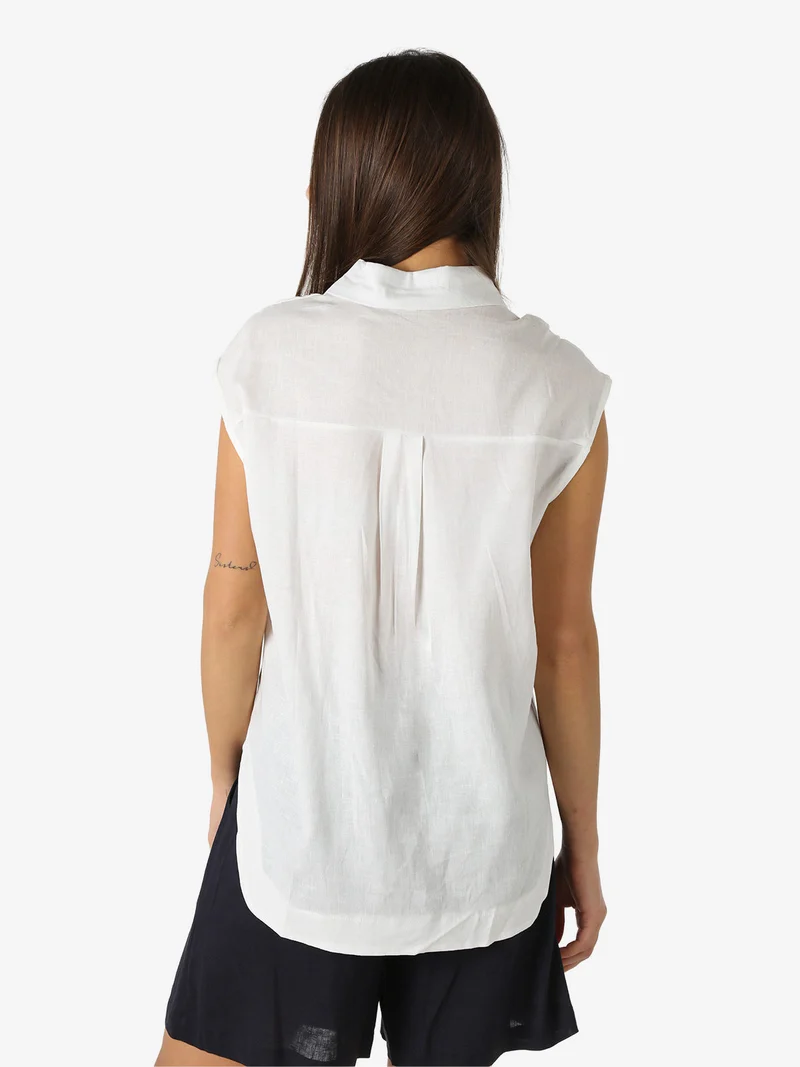 Camicia donna smanicata in misto lino - bianco
