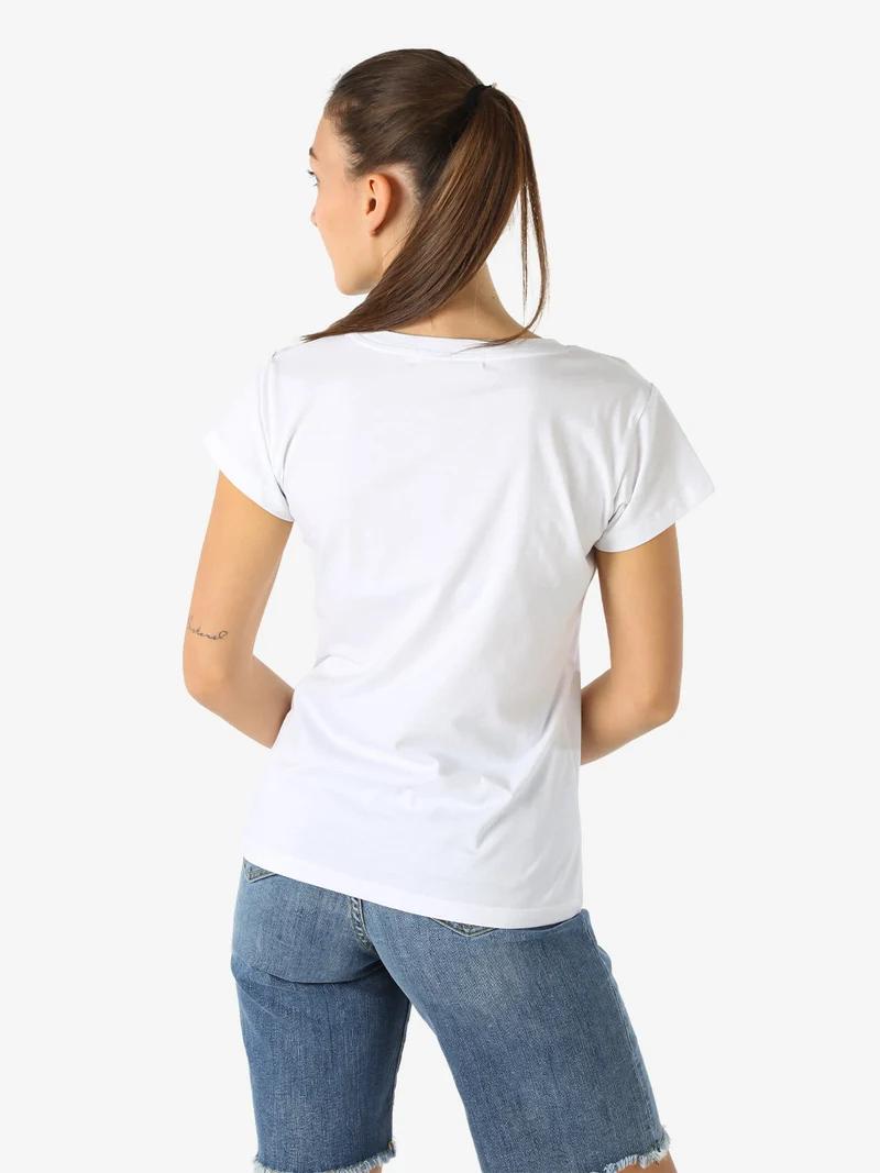 T-shirt girocollo da donna in cotone con stampe e strass - bianco