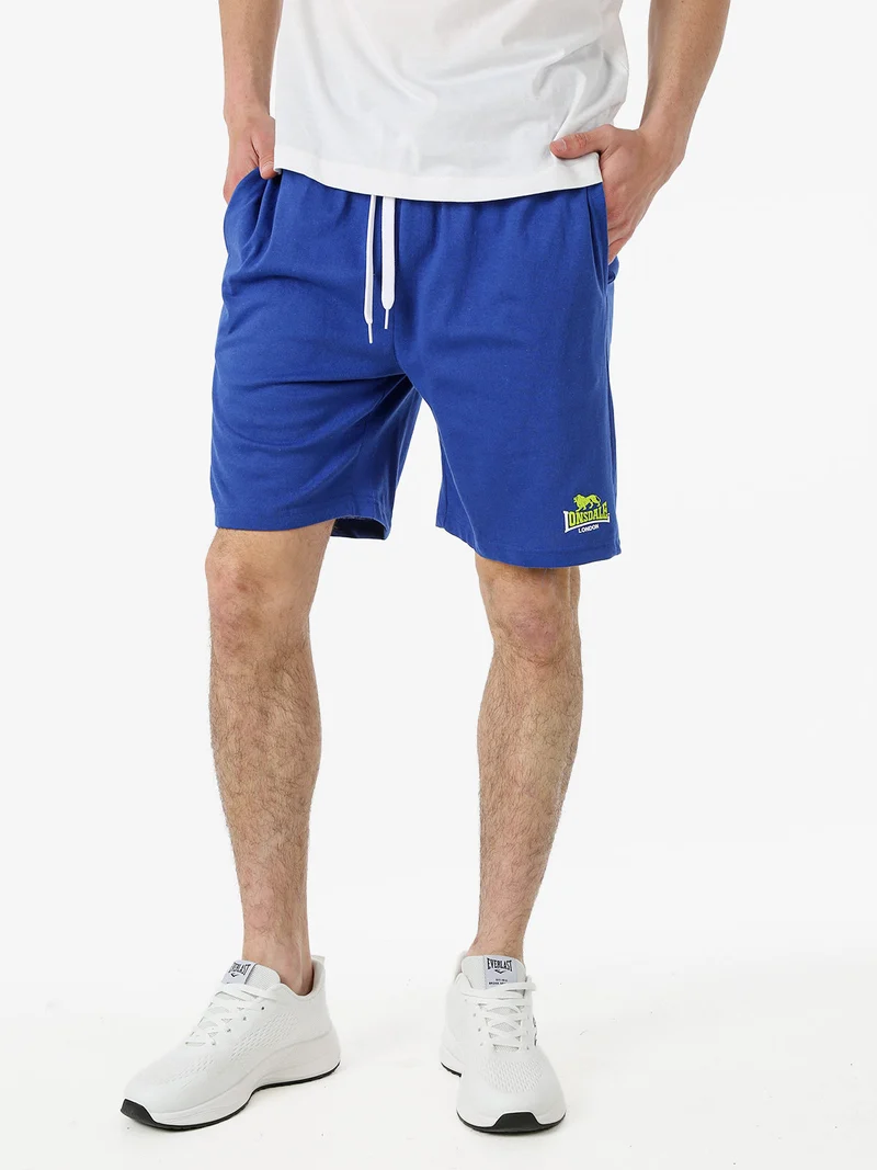 Bermuda sportivi da uomo in misto cotone con coulisse e logo - blu