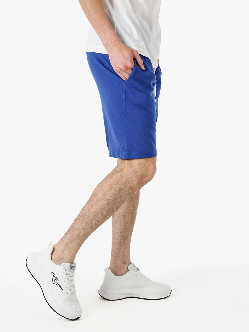 Bermuda sportivi da uomo in misto cotone con coulisse e logo - blu
