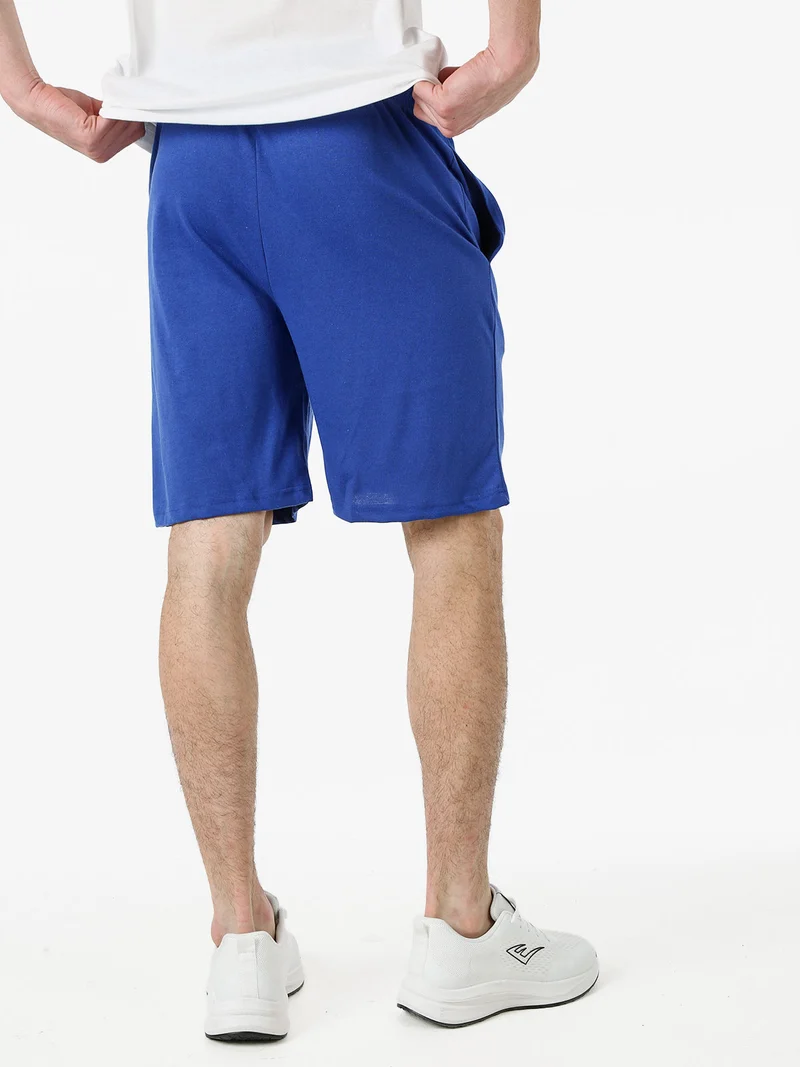 Bermuda sportivi da uomo in misto cotone con coulisse e logo - blu