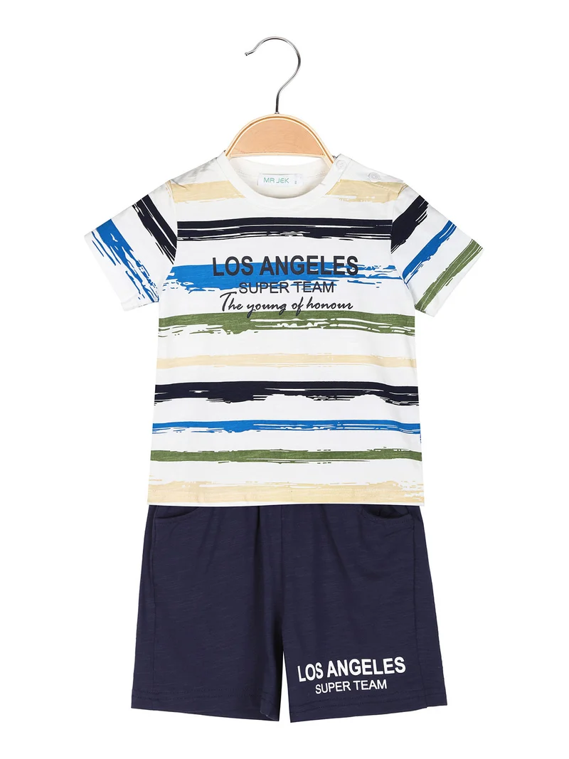Completo corto da bambino 2 pezzi con t-shirt e bermuda - blu scuro