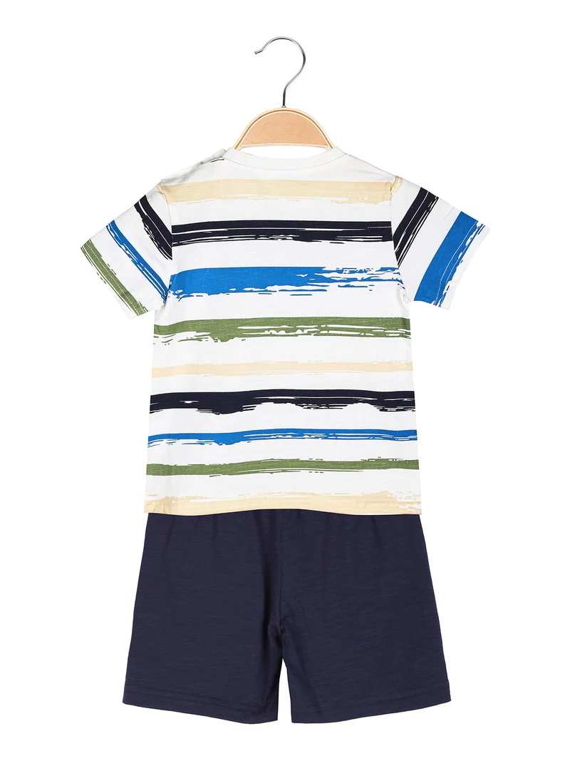 Completo corto da bambino 2 pezzi con t-shirt e bermuda - blu scuro