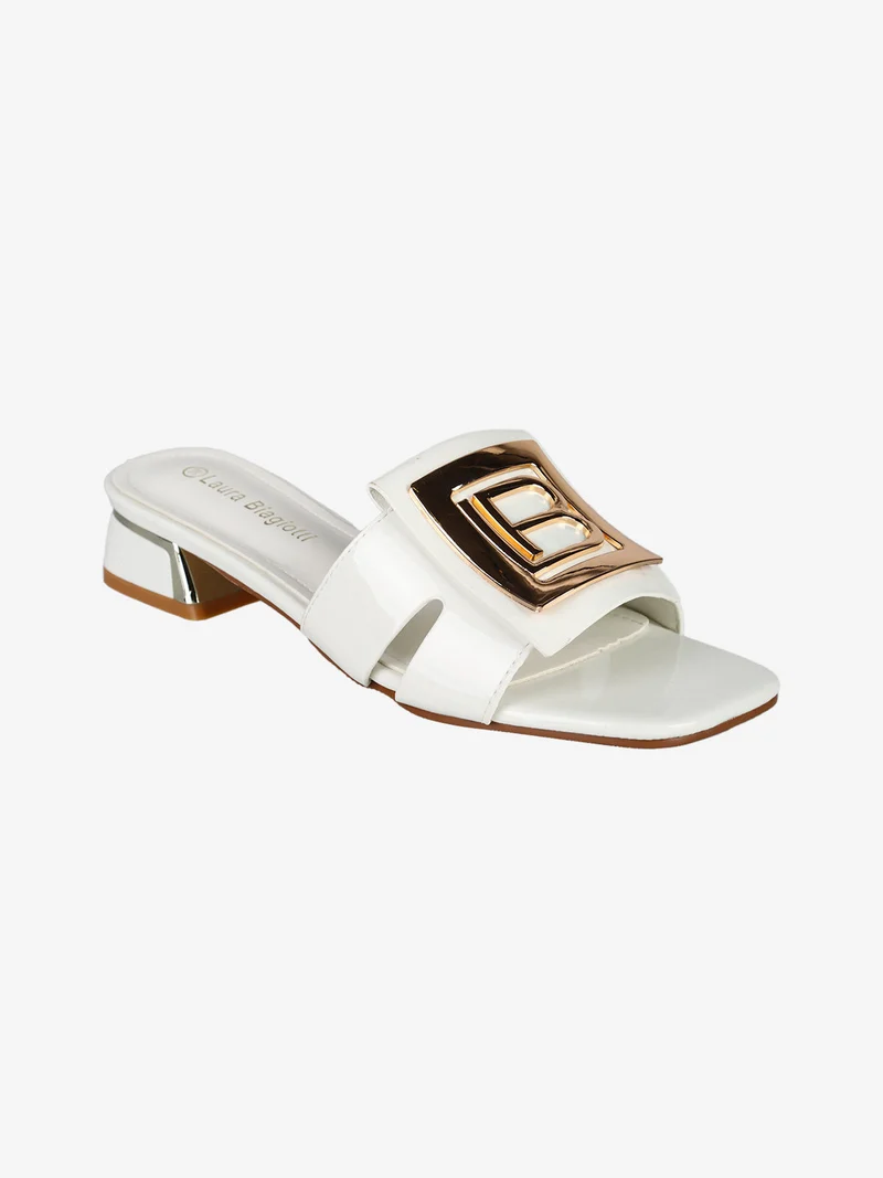 Ciabatte donna con tacco basso - bianco