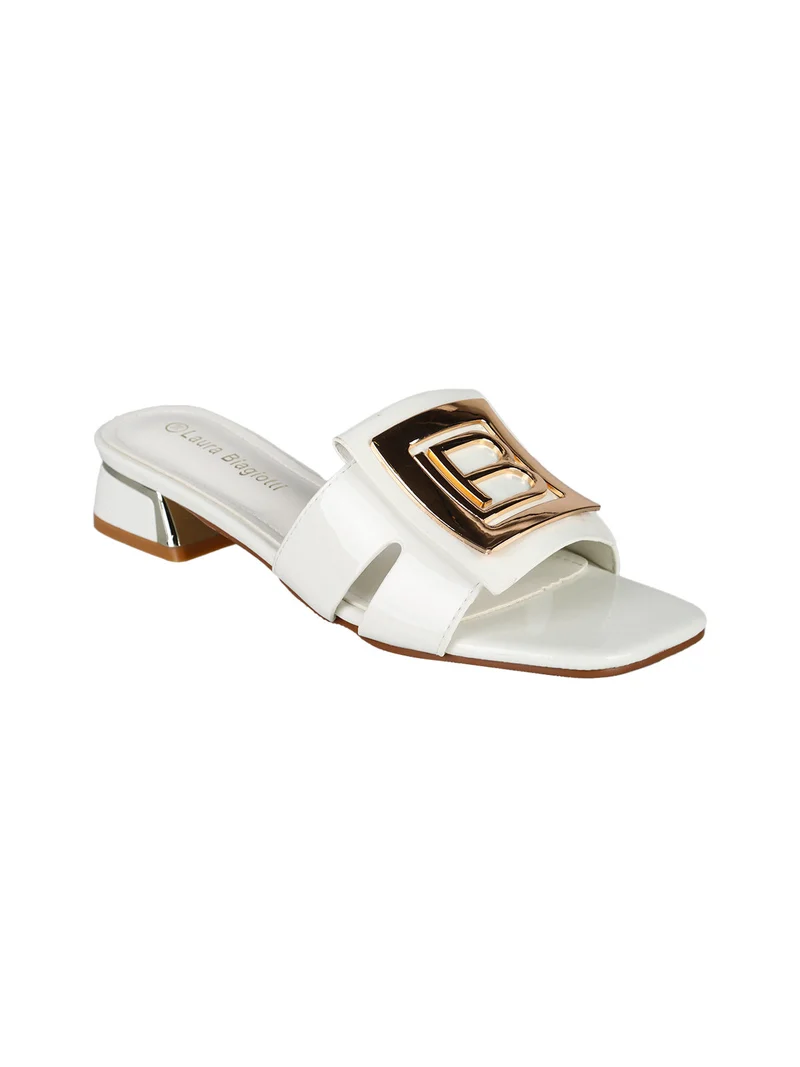 Ciabatte donna con tacco basso - bianco