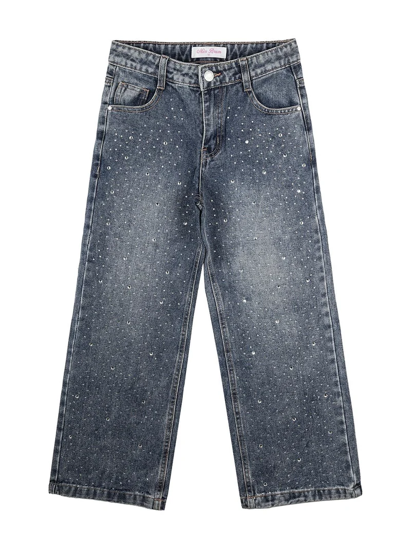 Jeans da ragazza a gamba larga con strass - jeans