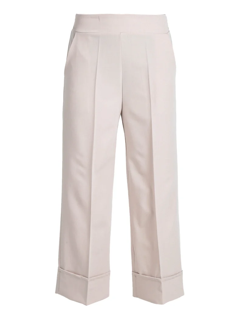 Pantaloni donna crop con risvolto alto - beige