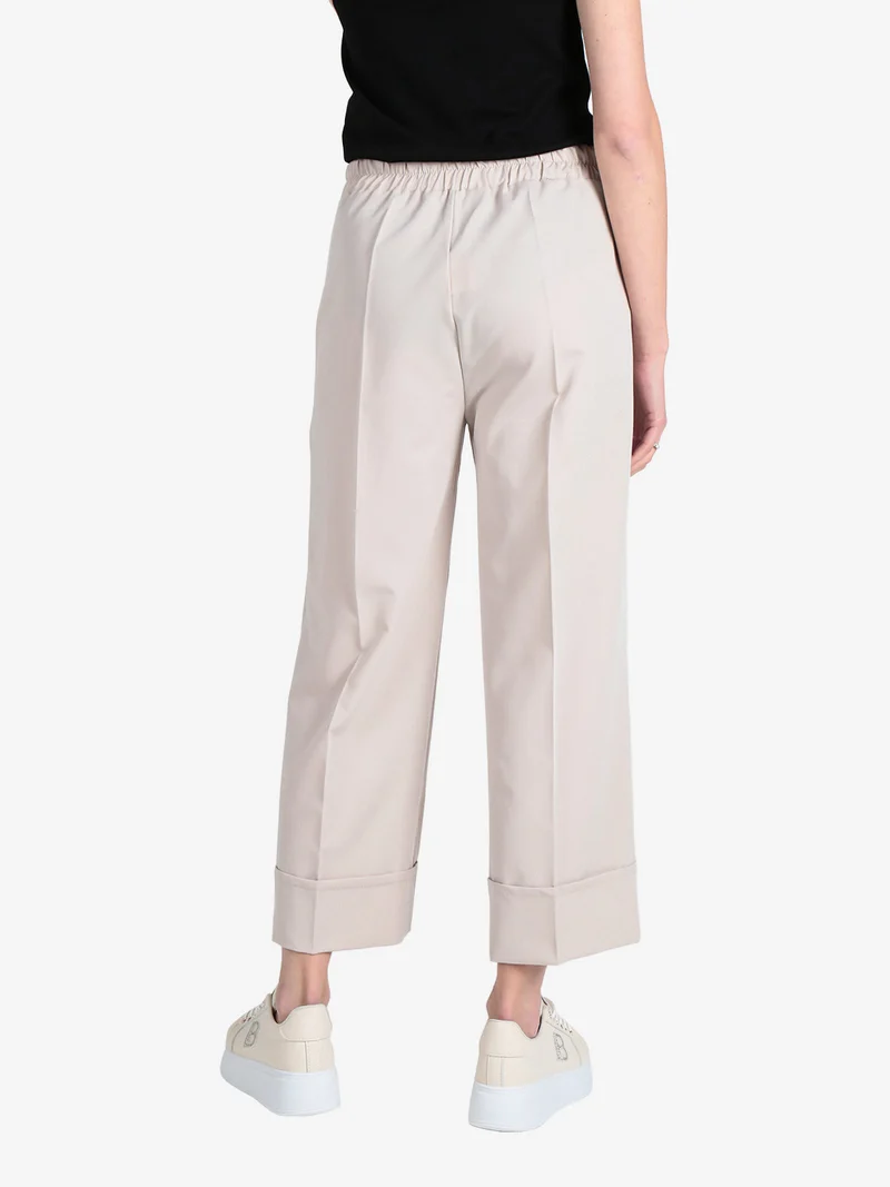Pantaloni donna crop con risvolto alto - beige