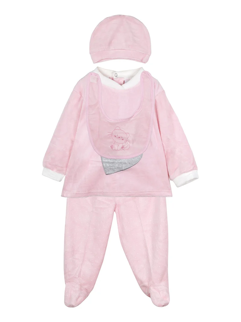 Completo lungo da neonata in ciniglia con accessori - rosa
