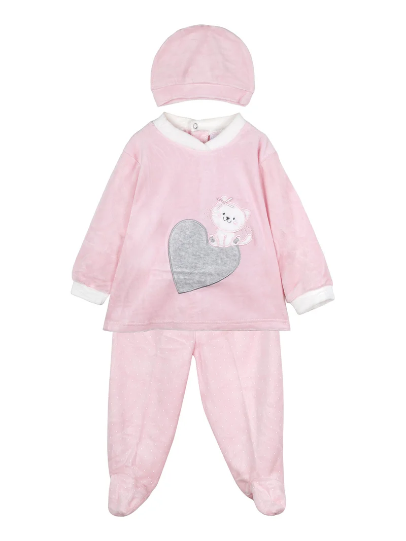 Completo lungo da neonata in ciniglia con accessori - rosa