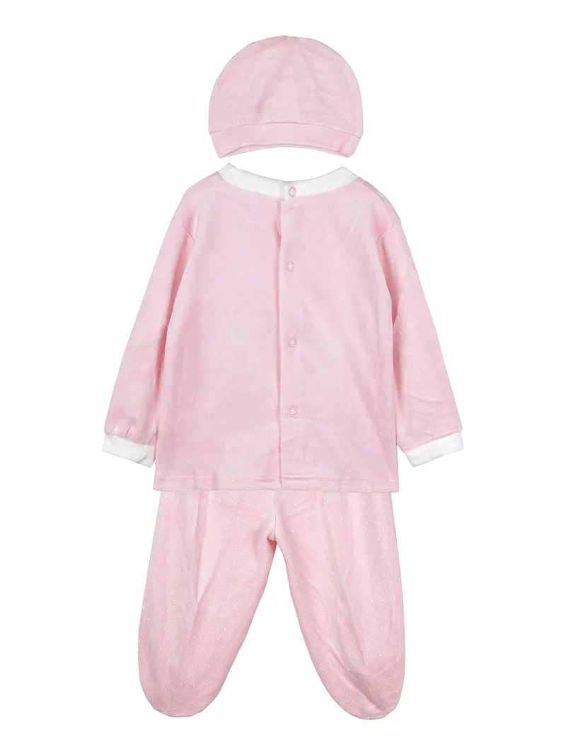 Completo lungo da neonata in ciniglia con accessori - rosa