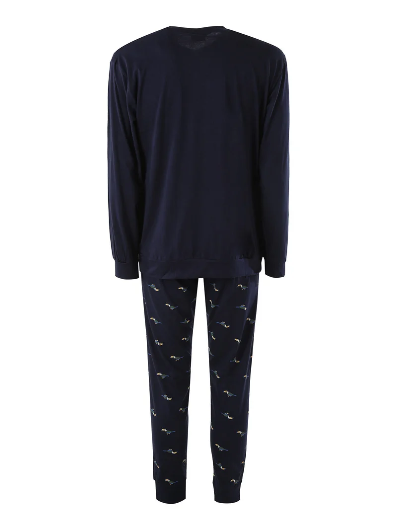 Pigiama lungo da uomo in cotone naturale - blu scuro