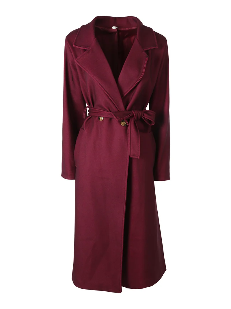 Cappotto lungo da donna a doppiopetto - bordeaux