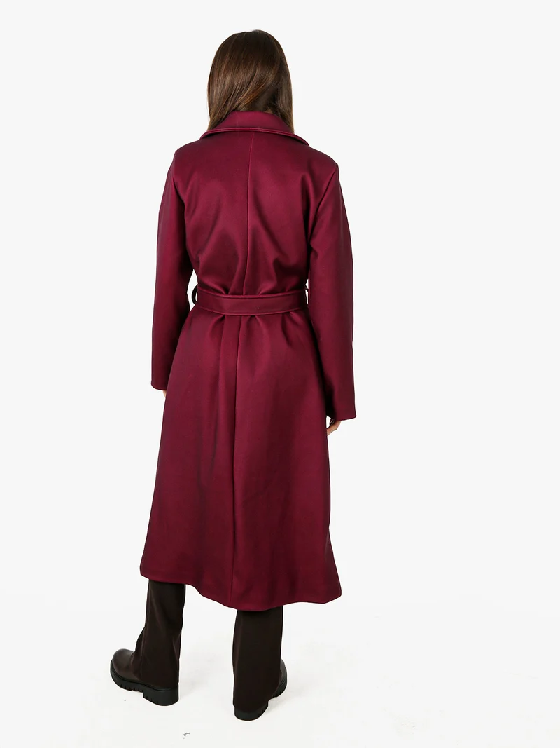 Cappotto lungo da donna a doppiopetto - bordeaux