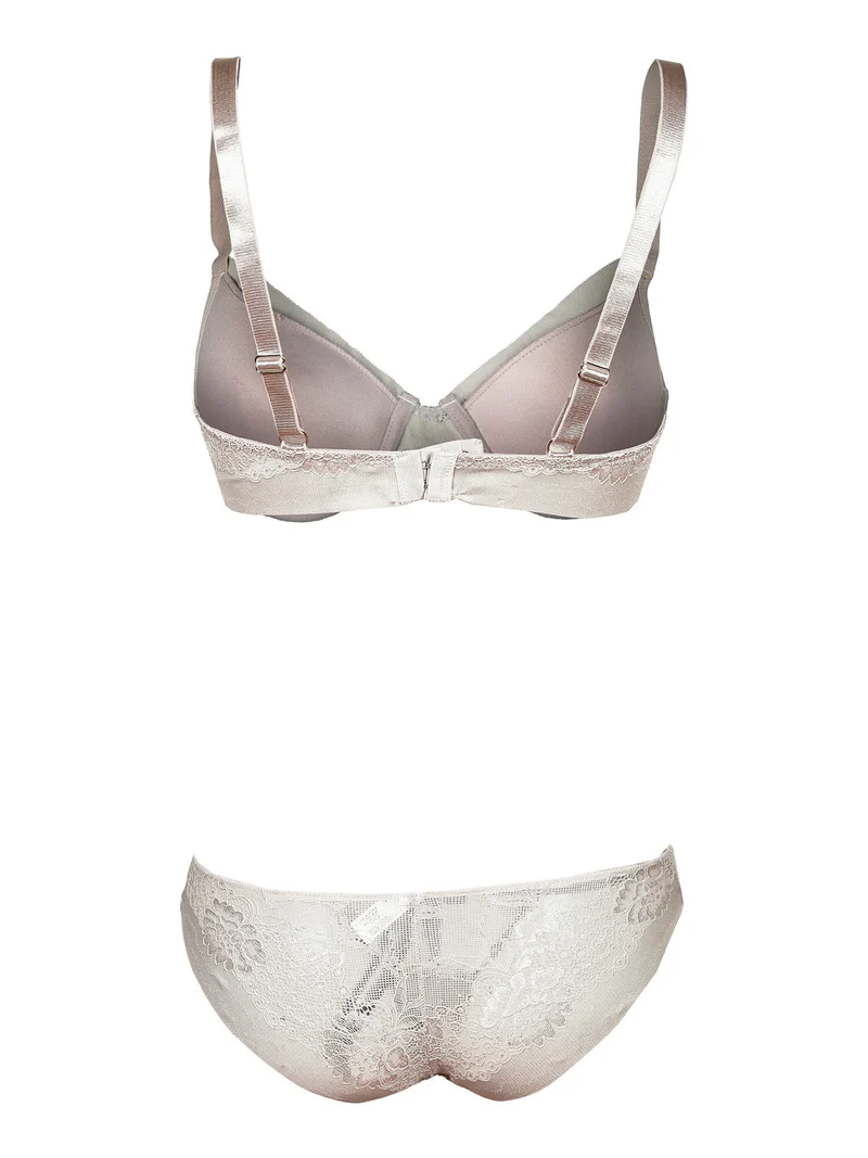 P0674C Reggiseno imbottito + slip in pizzo - sabbia