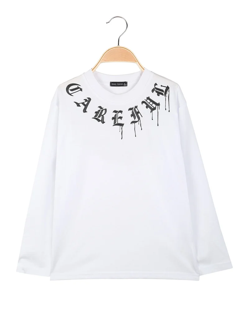 T-shirt da ragazzo a maniche lunghe con scritte davanti e dietro - bianco
