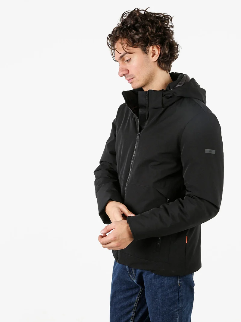 Giubbotto uomo imbottito con cappuccio e zip - nero