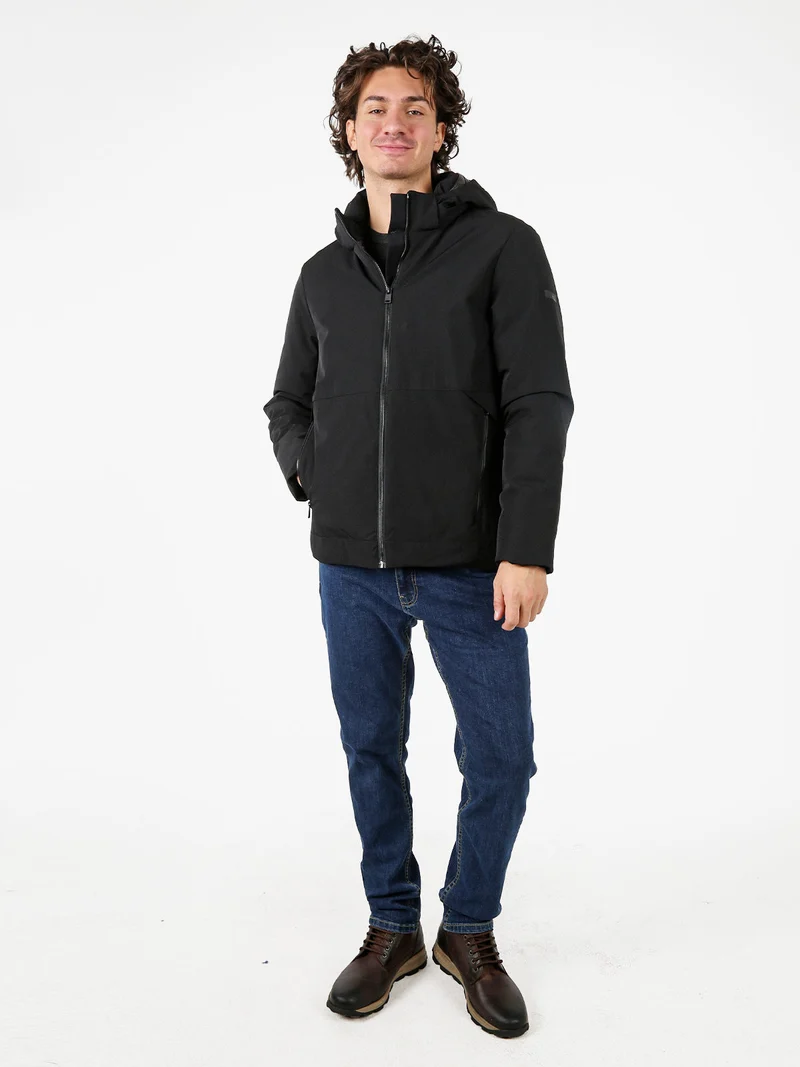 Giubbotto uomo imbottito con cappuccio e zip - nero