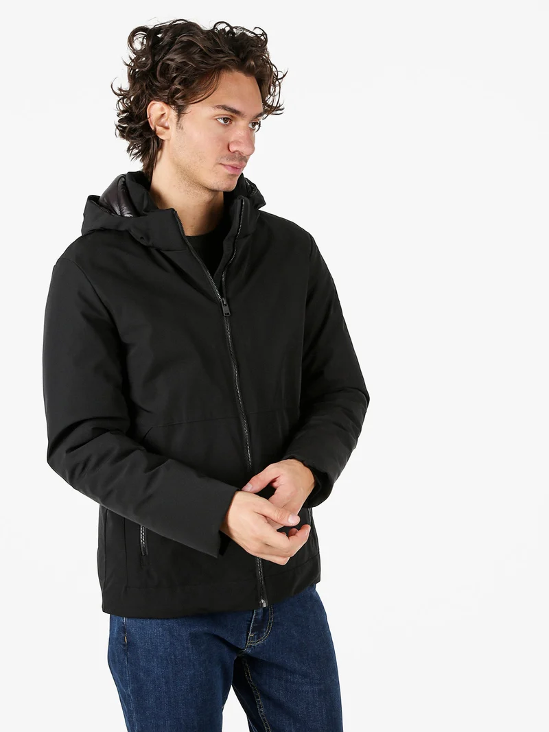 Giubbotto uomo imbottito con cappuccio e zip - nero