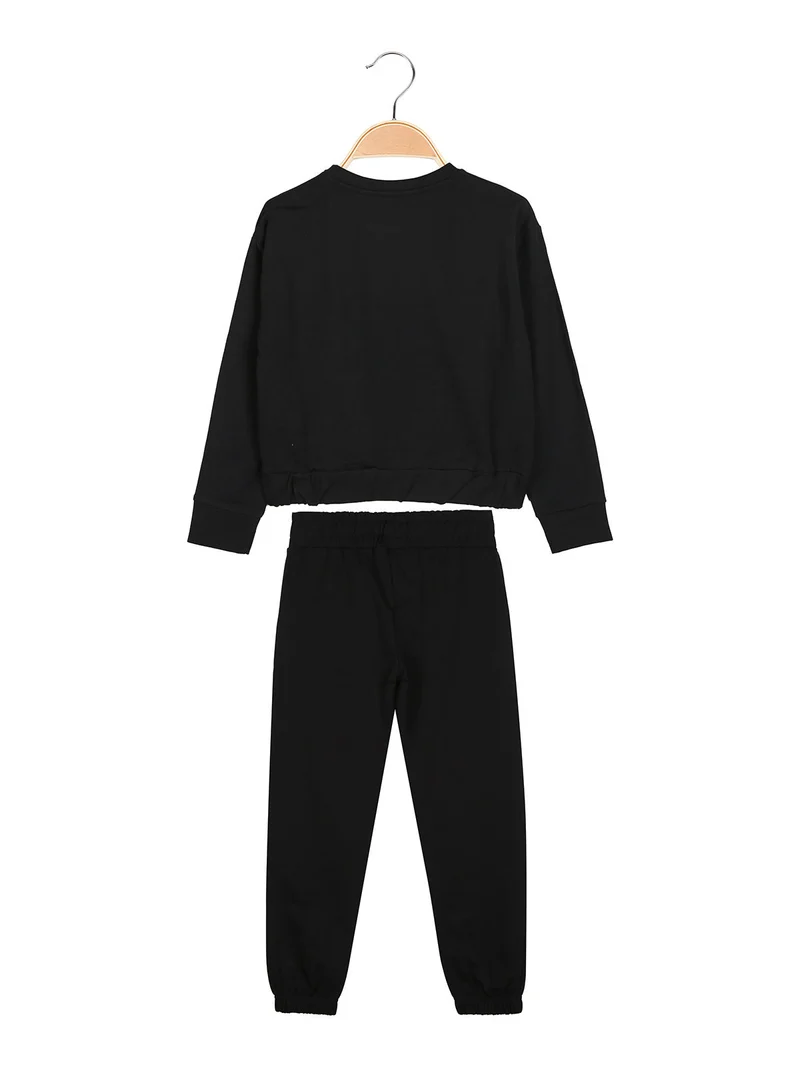 Completo tuta da ragazza con felpa cropp e pantaloni in cotone - nero