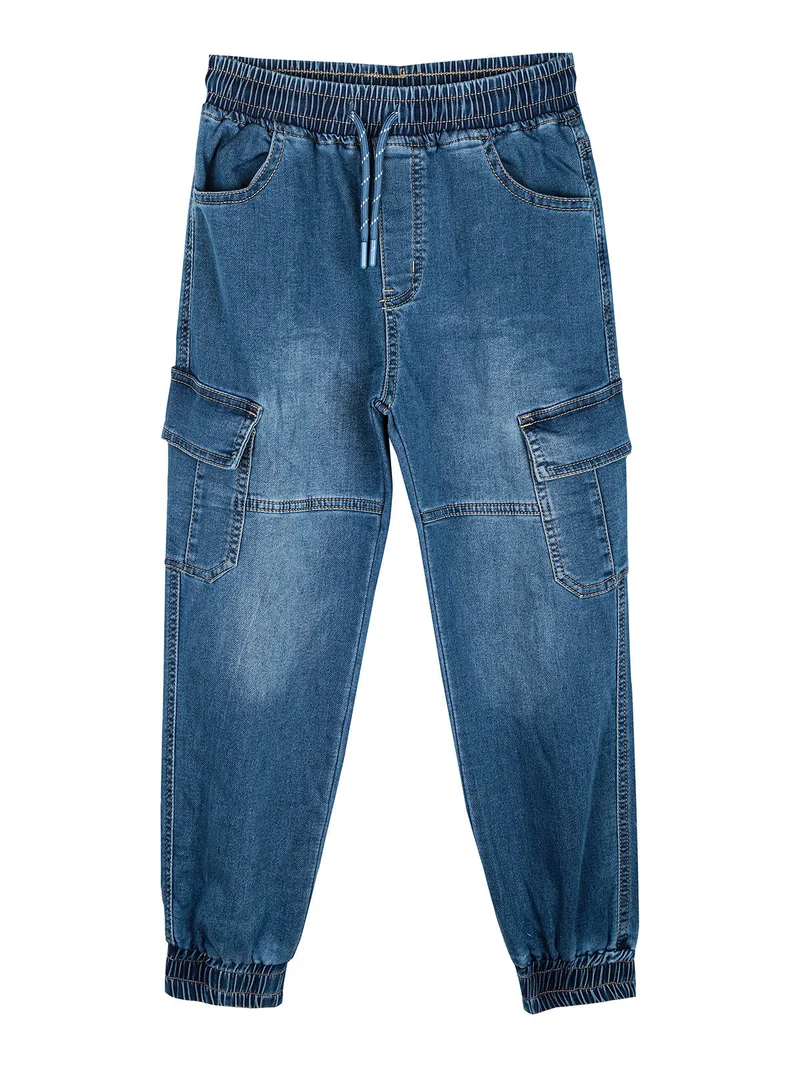 Jeans cargo da ragazzo con coulisse e polsini - blu