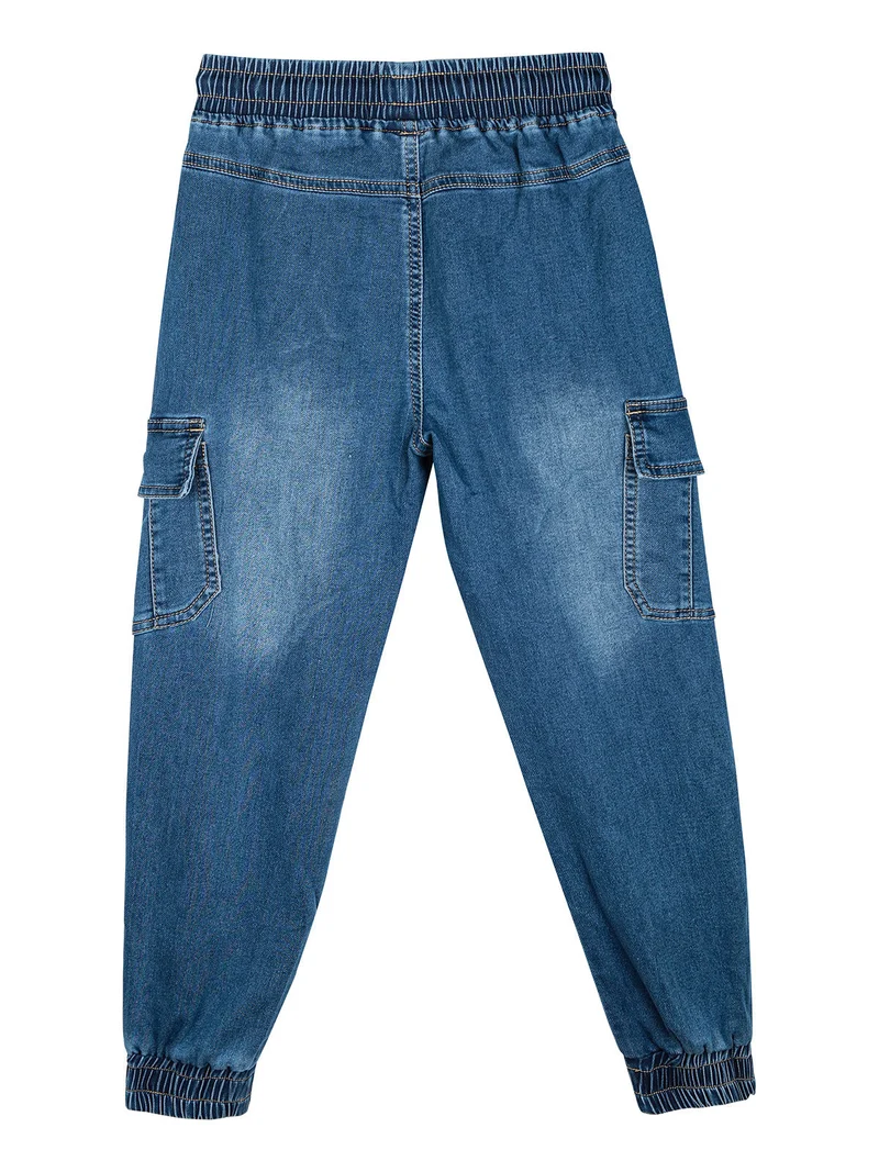 Jeans cargo da ragazzo con coulisse e polsini - blu