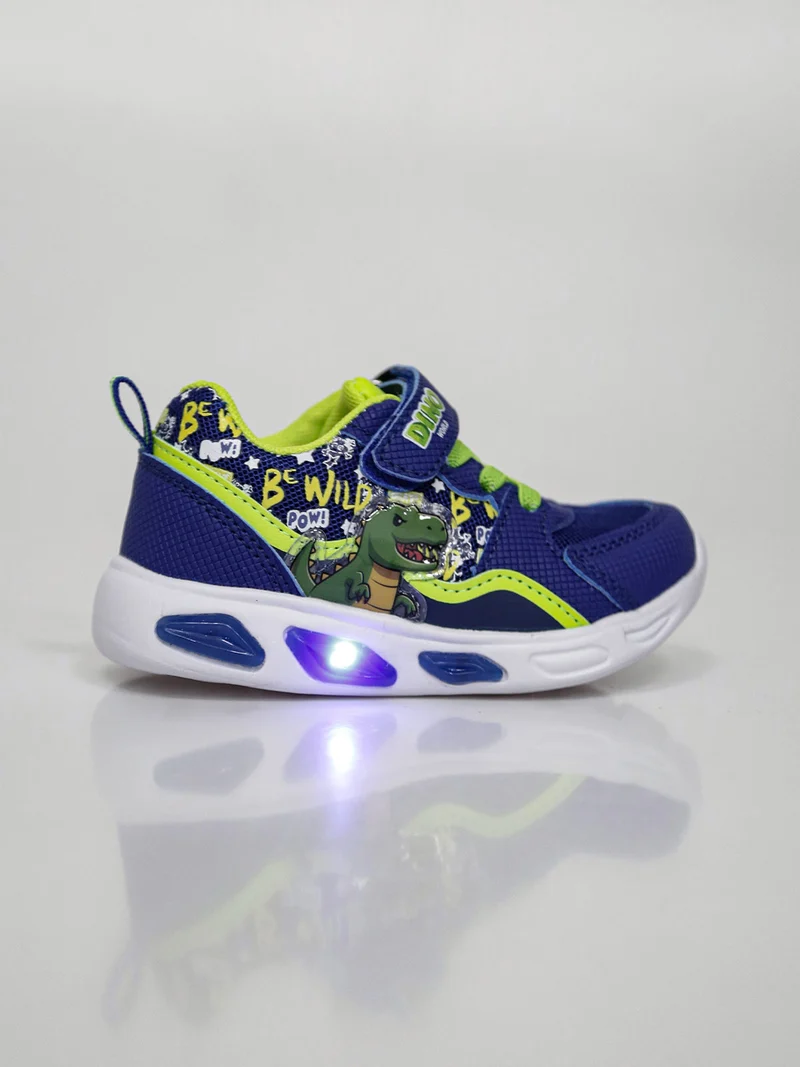 Sneakers da bambino con luci e cinturino a strappo - blu