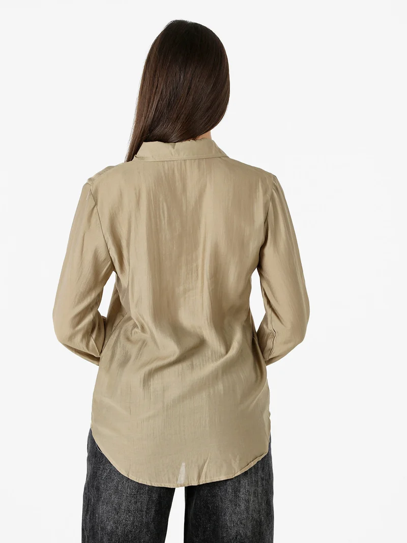 Camicia donna a maniche lunghe in misto cotone - sabbia