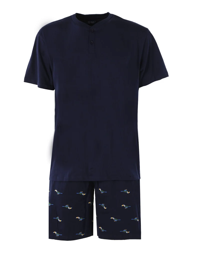 Pigiama corto da uomo in cotone naturale - blu scuro