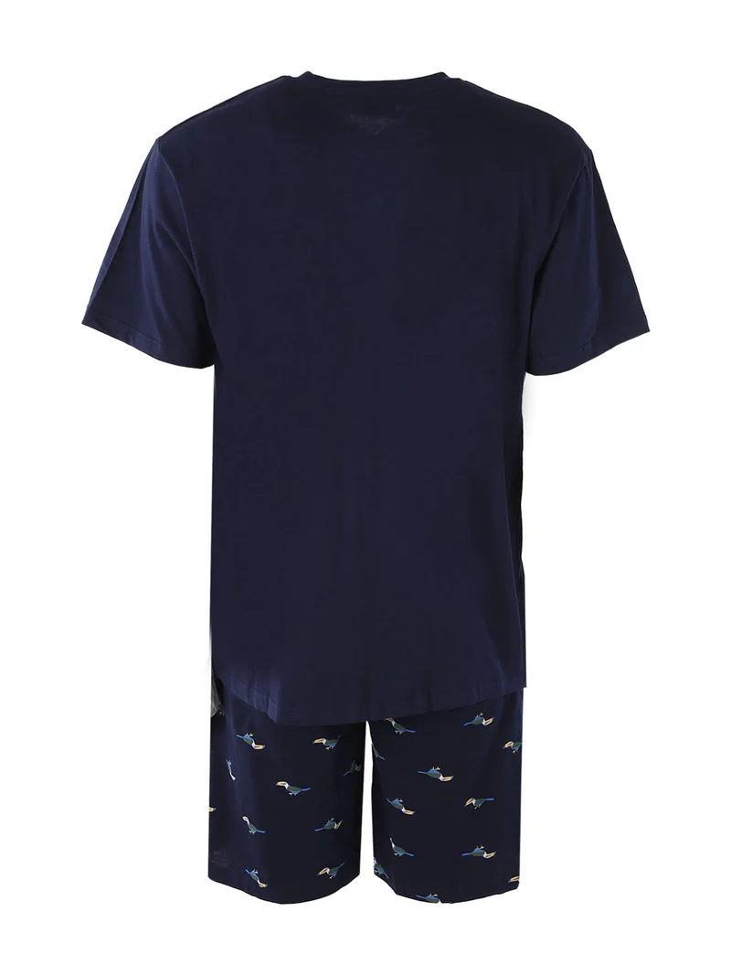 Pigiama corto da uomo in cotone naturale - blu scuro