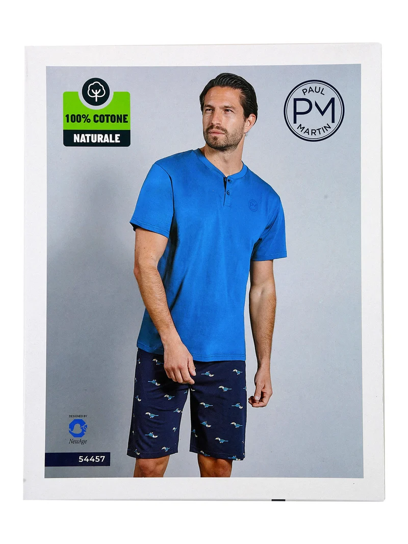Pigiama corto da uomo in cotone naturale - blu scuro