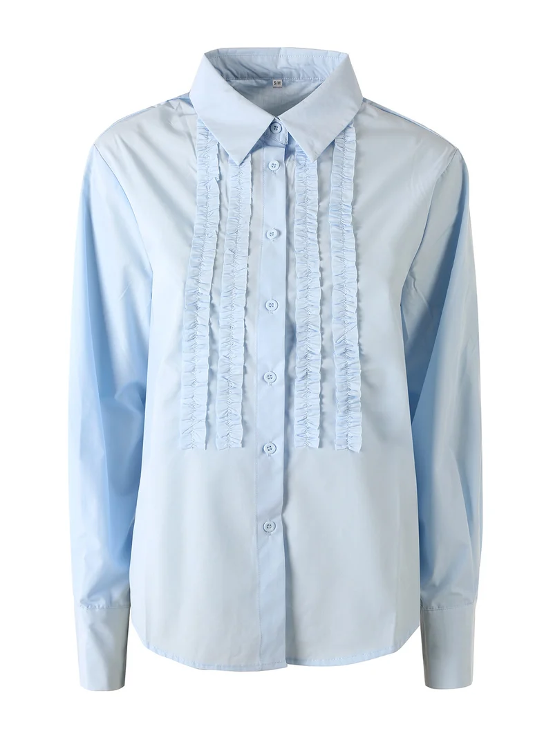 Camicia donna a maniche lunghe in misto cotone - azzurro