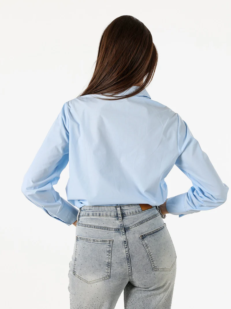 Camicia donna a maniche lunghe in misto cotone - azzurro