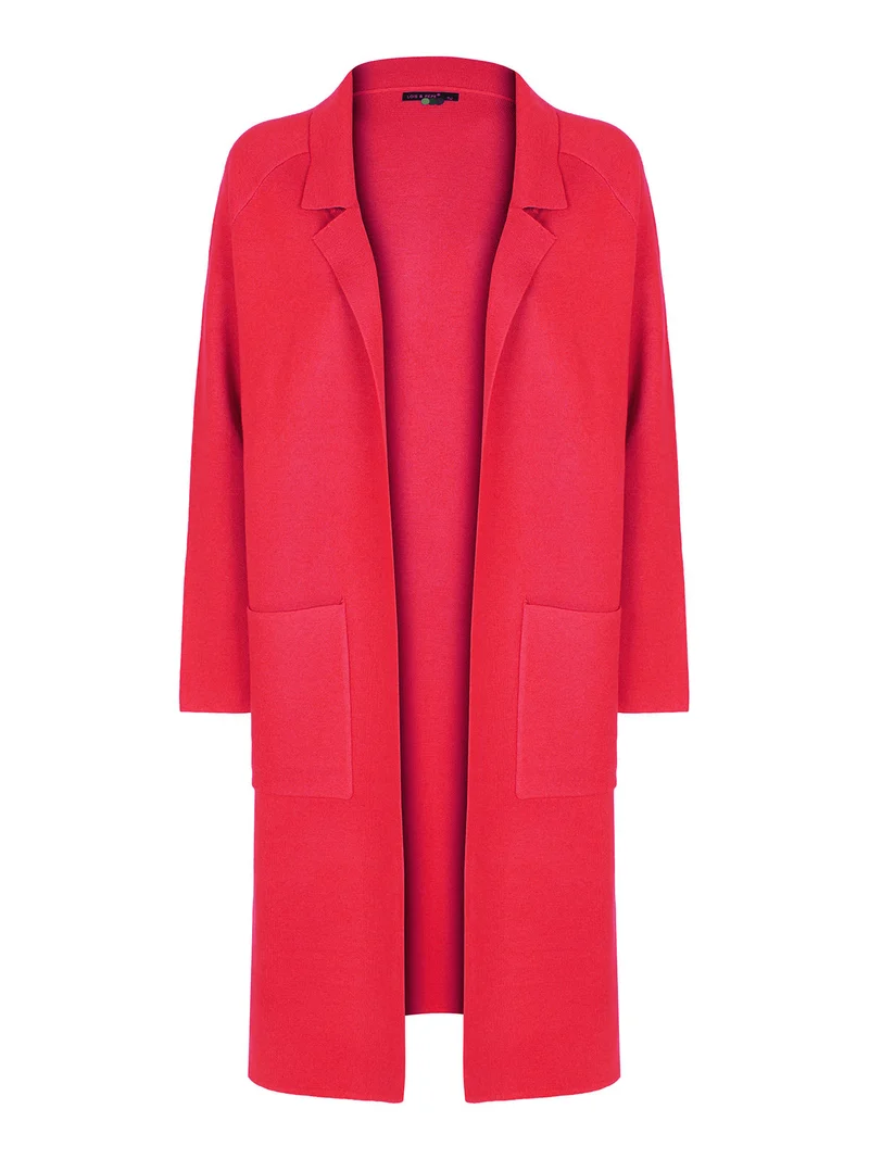 Cappotto in maglia lungo da donna - fucsia