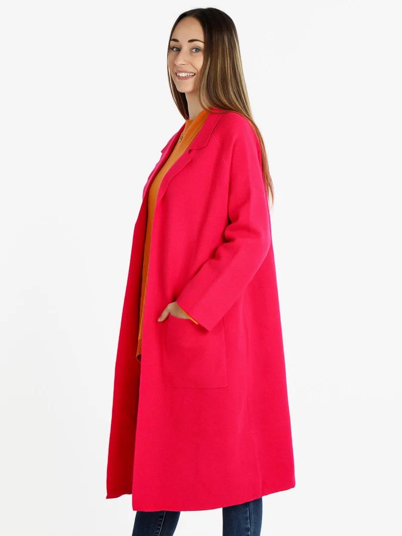 Cappotto in maglia lungo da donna - fucsia