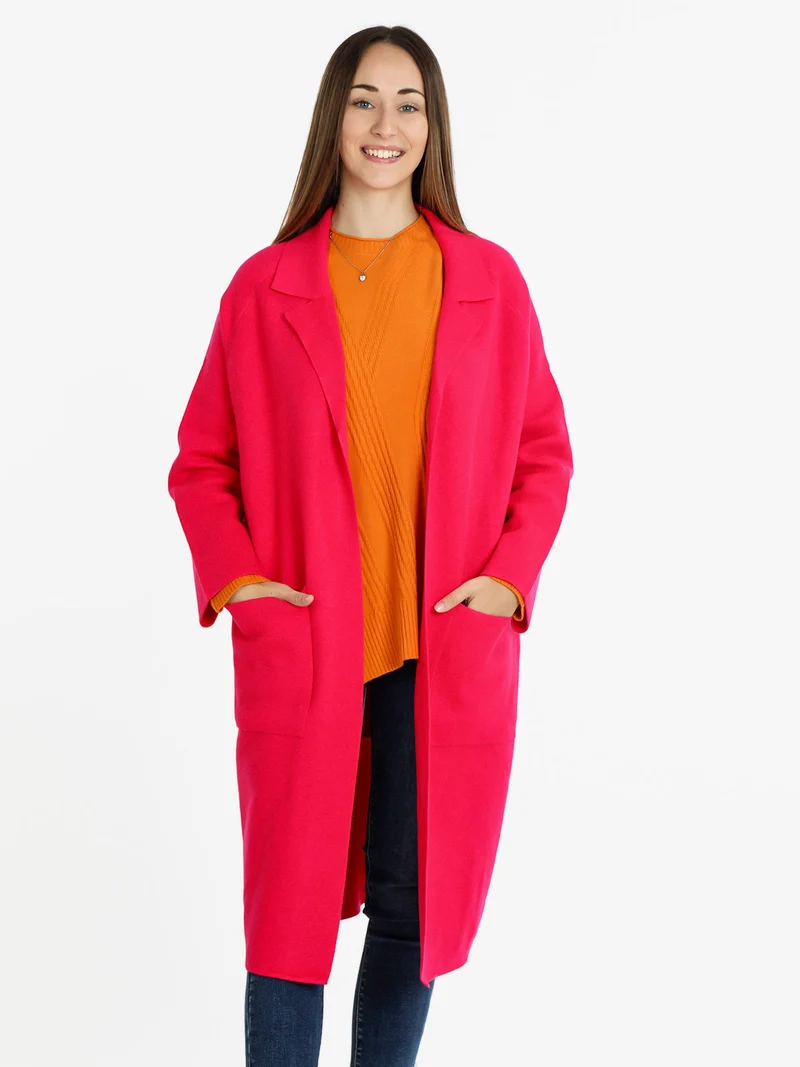 Cappotto in maglia lungo da donna - fucsia