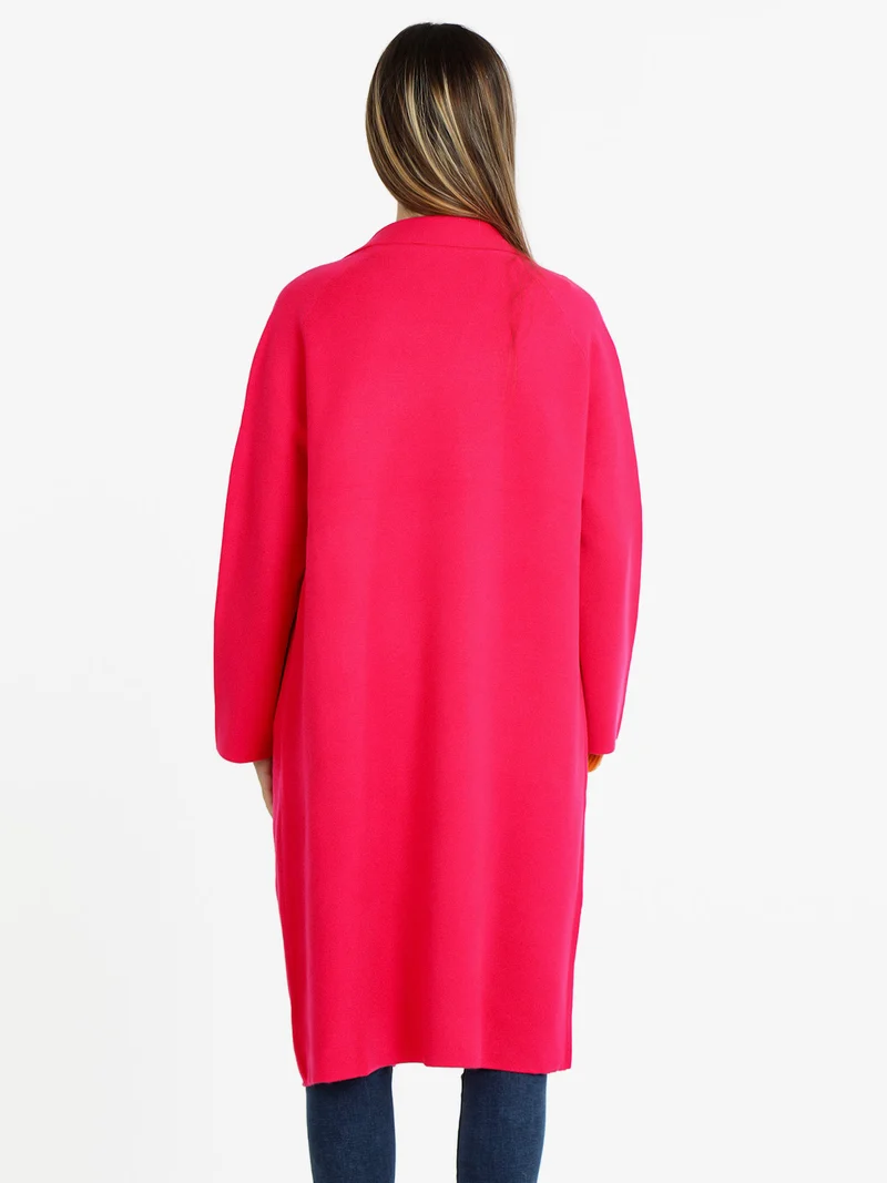 Cappotto in maglia lungo da donna - fucsia