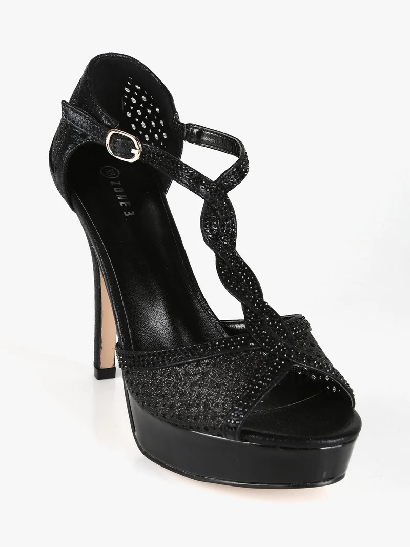 Sandali donna con tacco e plateau - nero