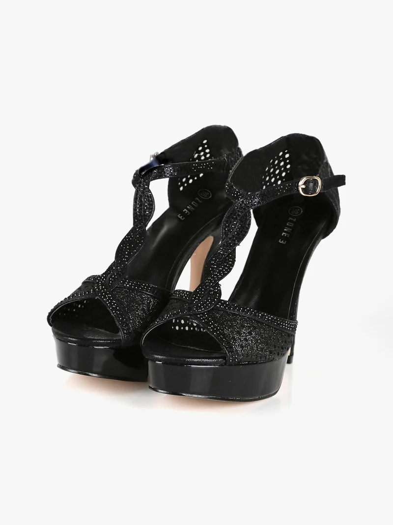 Sandali donna con tacco e plateau - nero