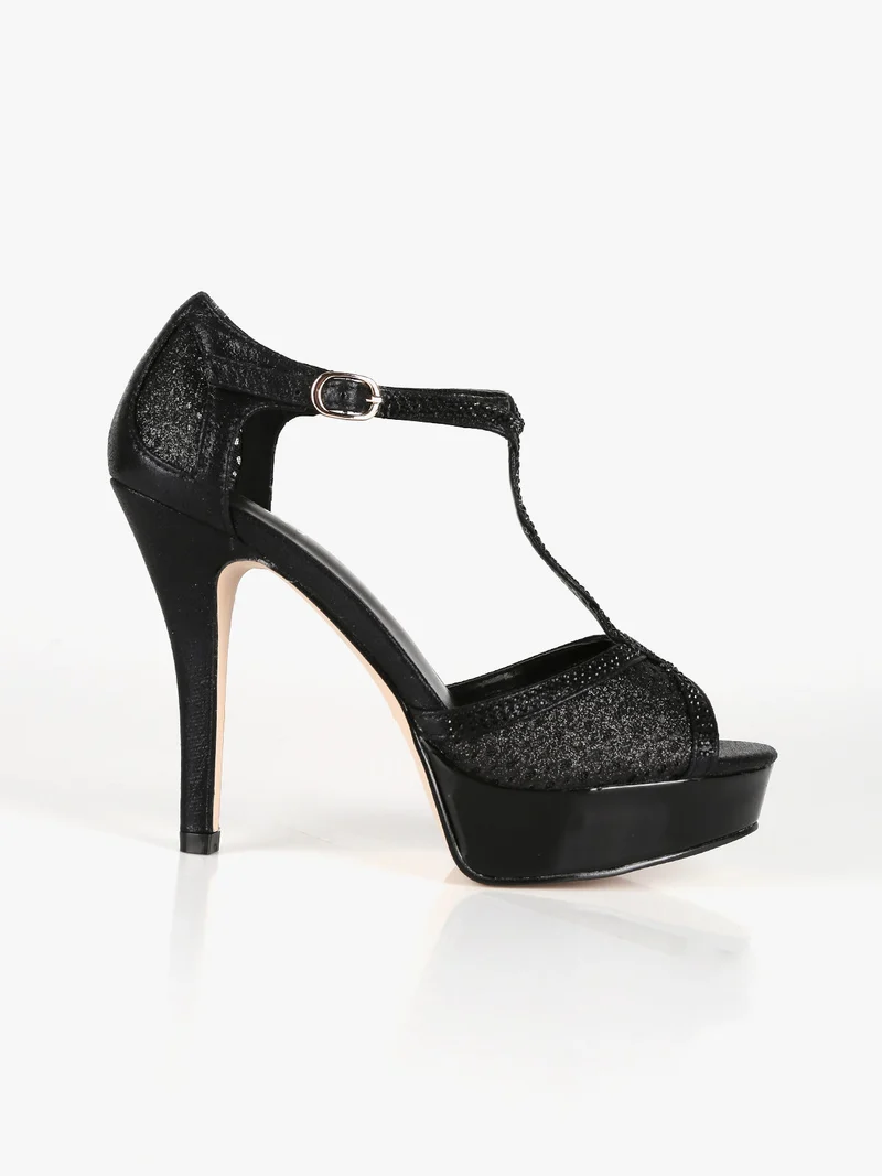 Sandali donna con tacco e plateau - nero