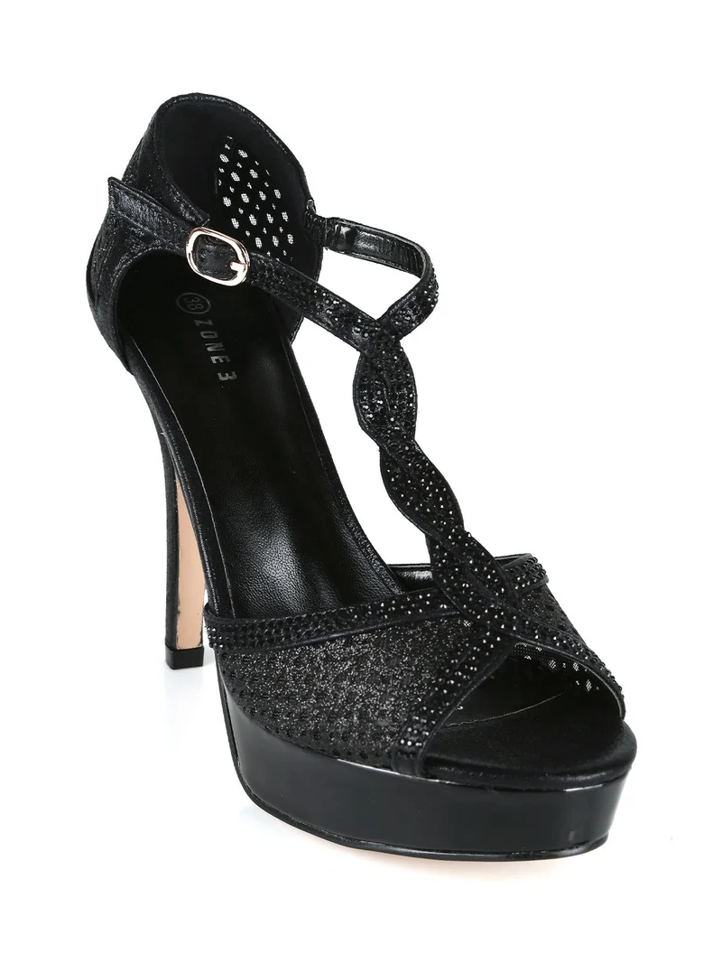 Sandali donna con tacco e plateau - nero