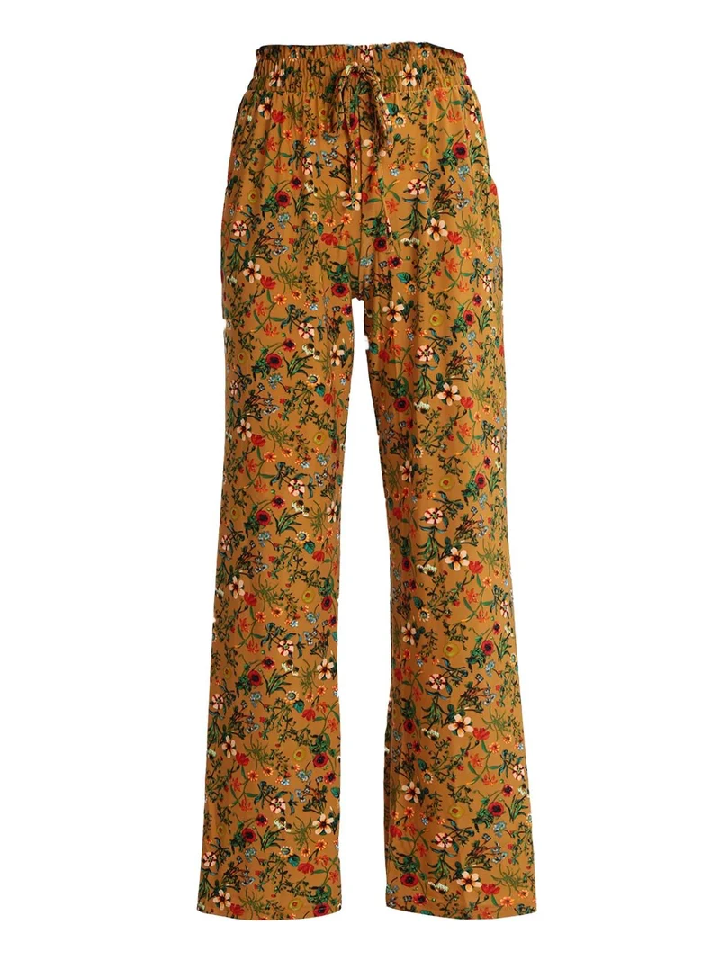 Pantaloni donna a palazzo floreali - cammello