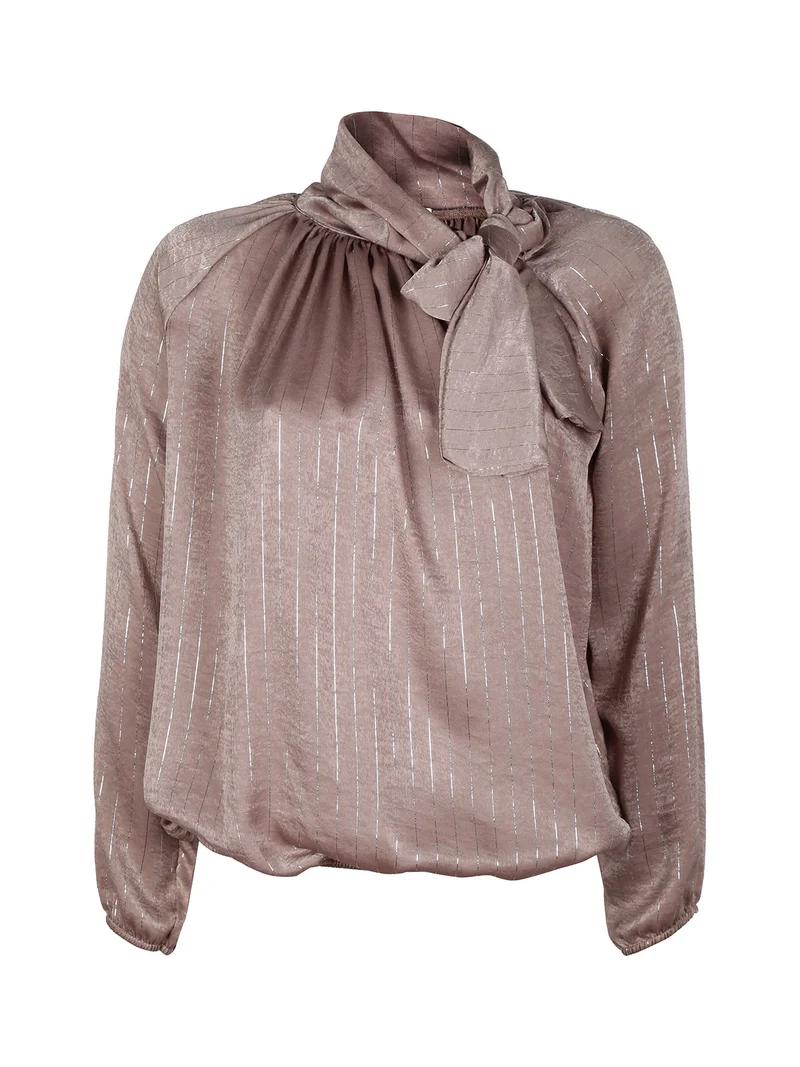 Camicetta donna a maniche lunghe con righe argento - marrone