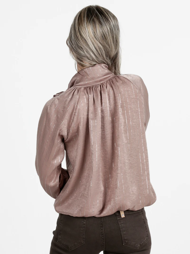 Camicetta donna a maniche lunghe con righe argento - marrone