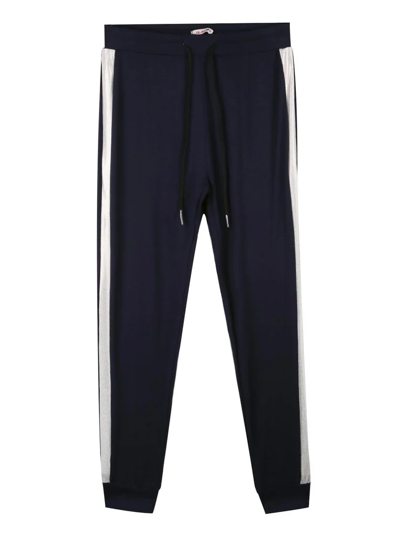Leggings da bambina con polsini e striscia laterale - blu scuro